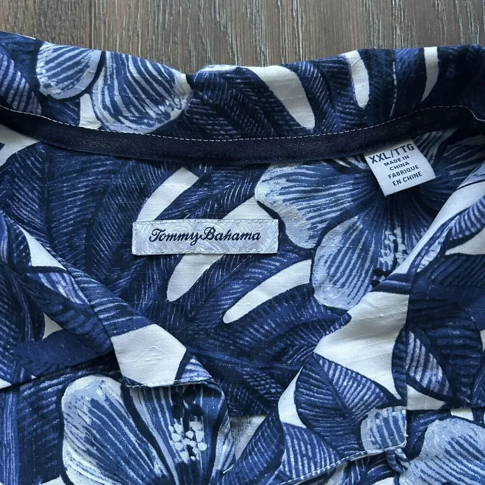 Michigan Wolverines Tommy Bahama 100% Silk Hawaiian Shirt Mens XXL Blue U of M